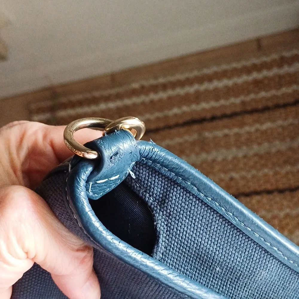 Coach Navy and Tan Canvas Tote Bag with Striped Strap